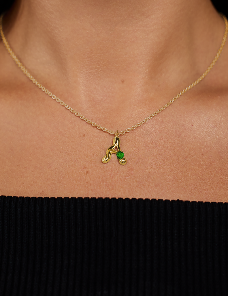 10K Gold Say My Name Necklace W Emerald Gem