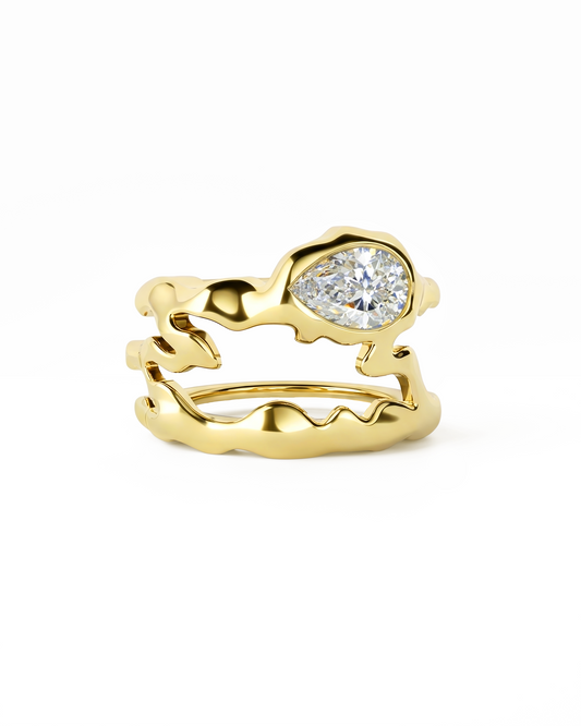 Teardrop Tech Ring Cover / 14K Yellow Gold / Lab Grown Diamond