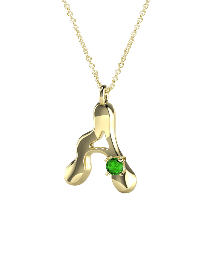 10K Gold Say My Name Necklace W Emerald Gem
