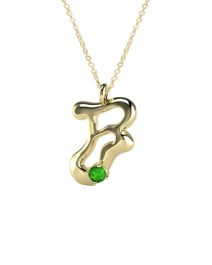 10K Gold Say My Name Necklace W Emerald Gem