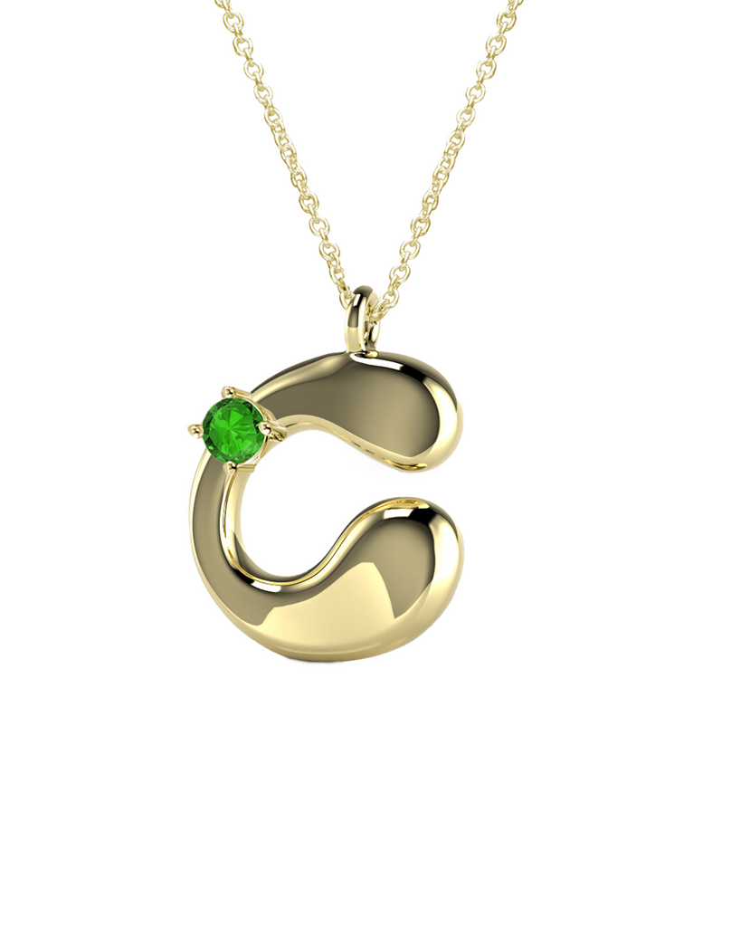 10K Gold Say My Name Necklace W Emerald Gem