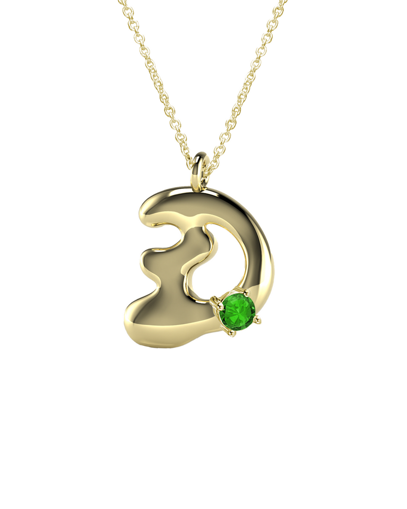 10K Gold Say My Name Necklace W Emerald Gem