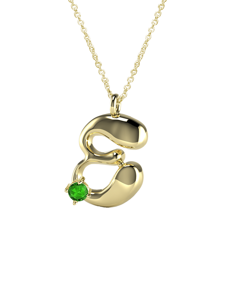 10K Gold Say My Name Necklace W Emerald Gem
