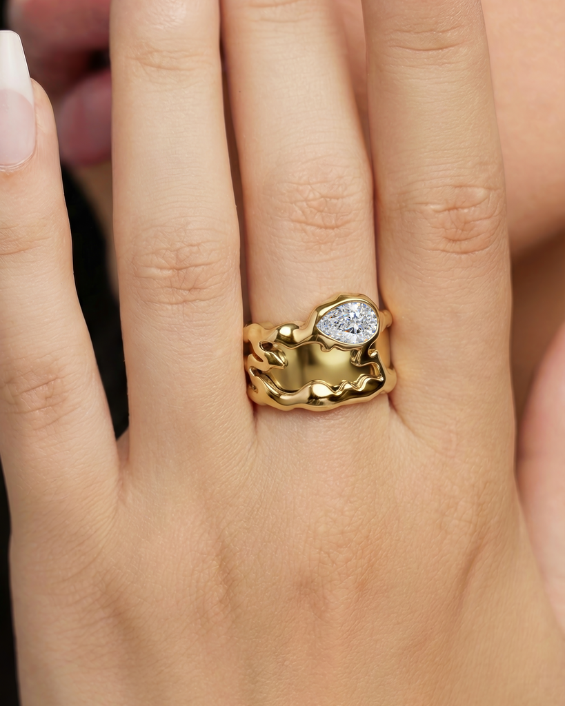 Teardrop Tech Ring Cover / 14K Yellow Gold / Lab Grown Diamond