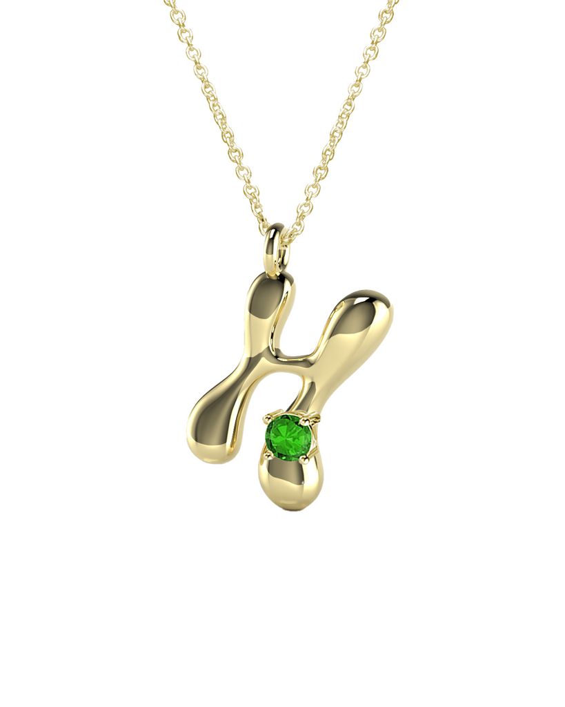 10K Gold Say My Name Necklace W Emerald Gem