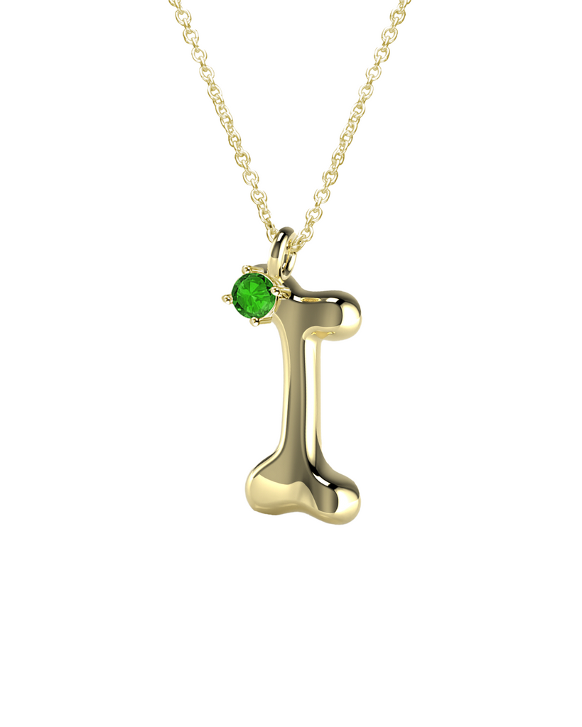 10K Gold Say My Name Necklace W Emerald Gem
