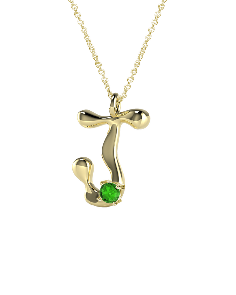 10K Gold Say My Name Necklace W Emerald Gem