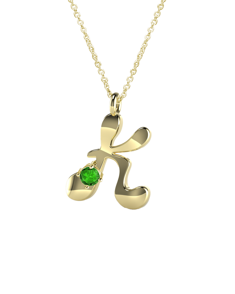 10K Gold Say My Name Necklace W Emerald Gem