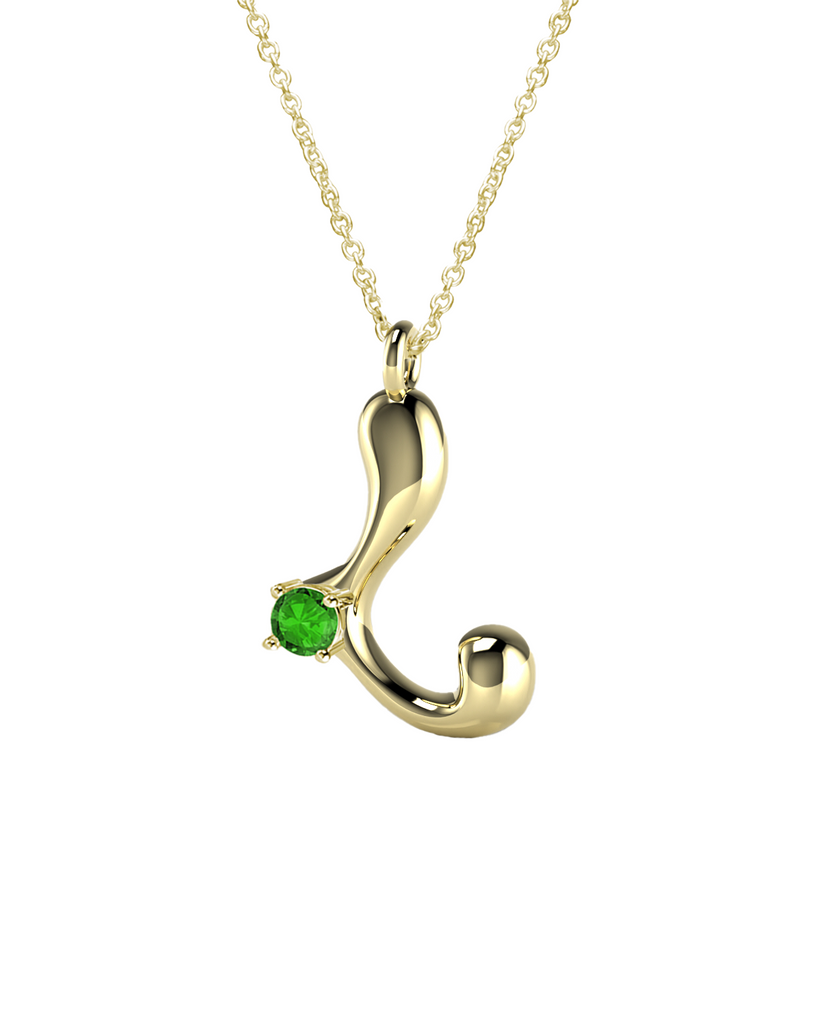 10K Gold Say My Name Necklace W Emerald Gem