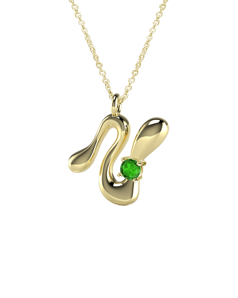 10K Gold Say My Name Necklace W Emerald Gem