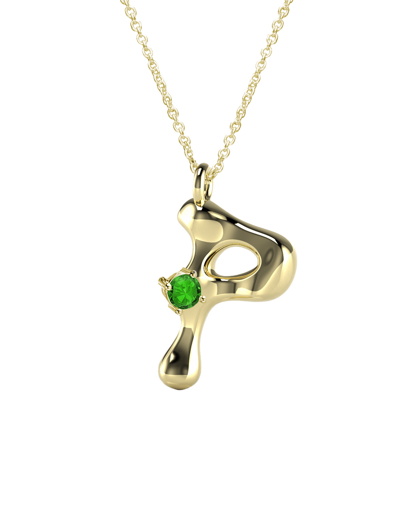 10K Gold Say My Name Necklace W Emerald Gem