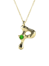 10K Gold Say My Name Necklace W Emerald Gem