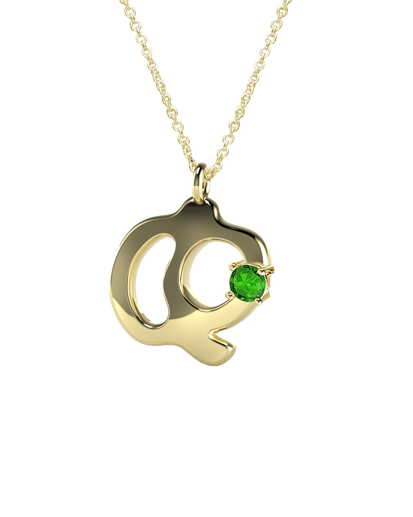 10K Gold Say My Name Necklace W Emerald Gem