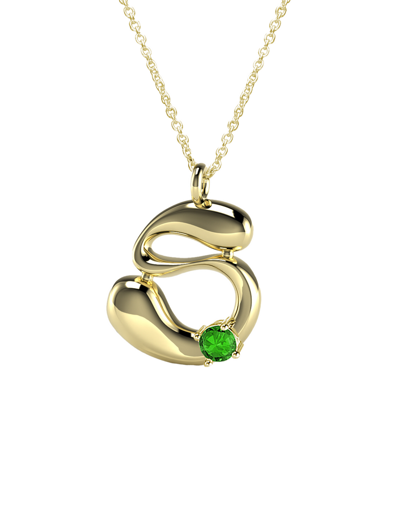 10K Gold Say My Name Necklace W Emerald Gem