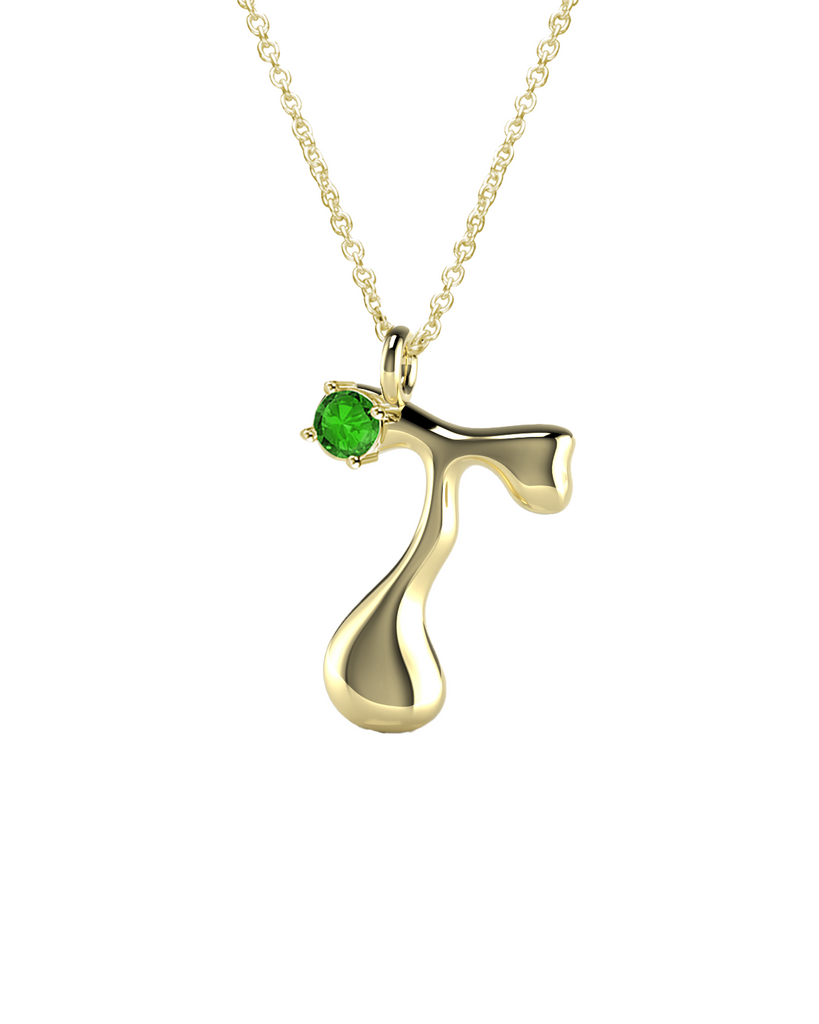 10K Gold Say My Name Necklace W Emerald Gem