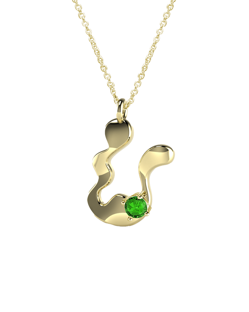 10K Gold Say My Name Necklace W Emerald Gem