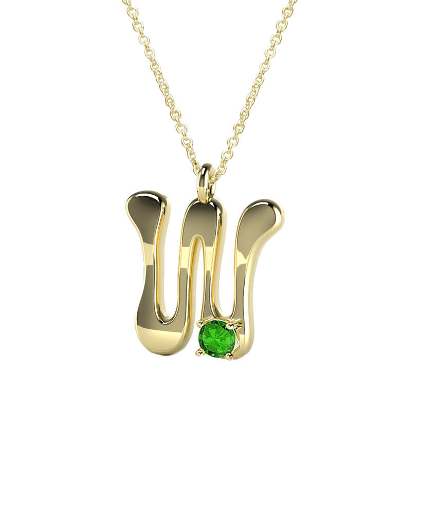 10K Gold Say My Name Necklace W Emerald Gem