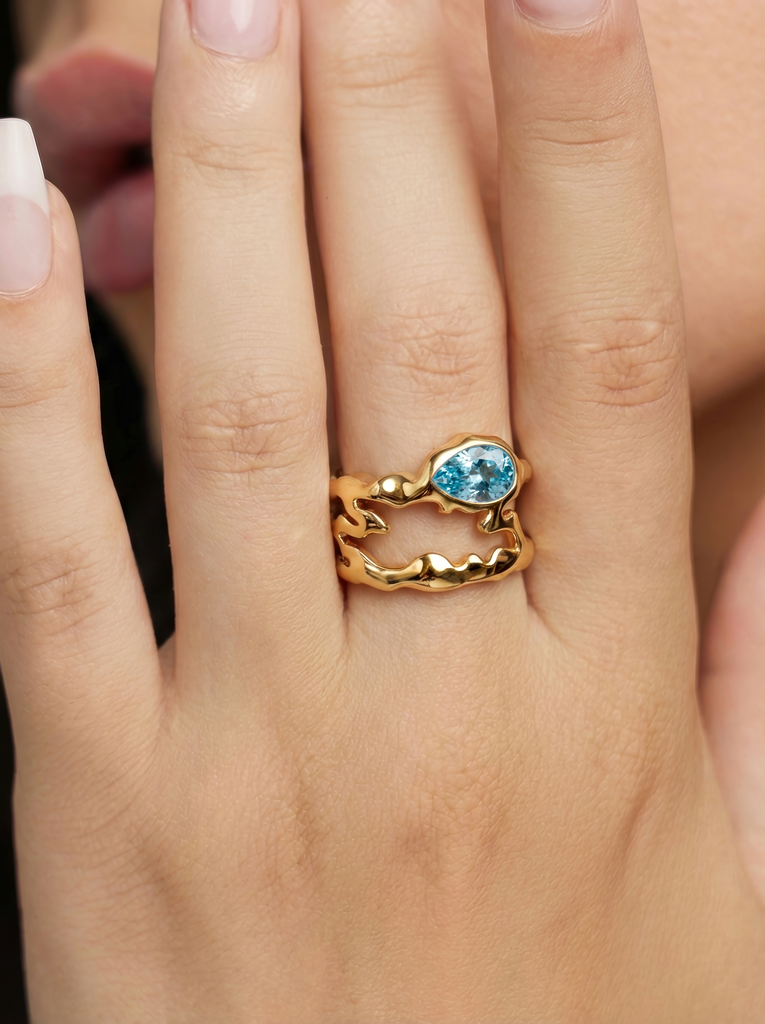 Aquamarine Teardrop Tech Ring Cover
