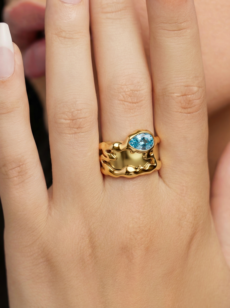 Aquamarine Teardrop Tech Ring Cover