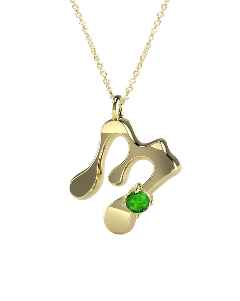 10K Gold Say My Name Necklace W Emerald Gem