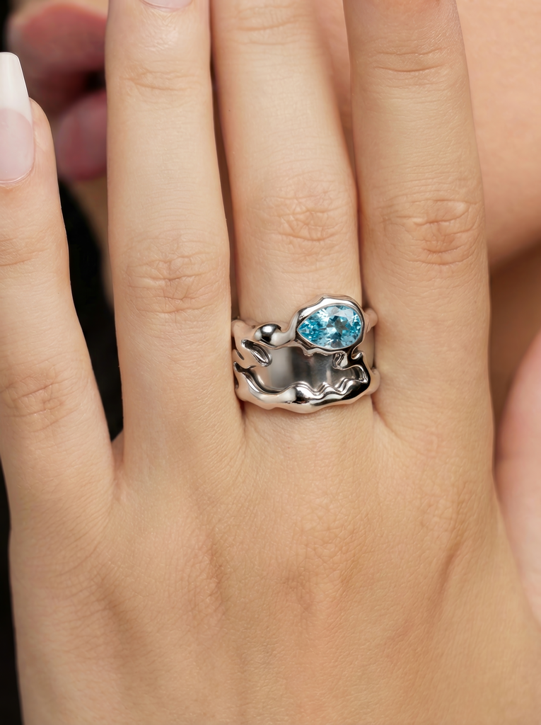 Aquamarine Teardrop Tech Ring Cover